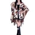 thumbnail image 1 of Women's Shawl Wrap with Tassel Open Front Retro Poncho Cape for Fall Winter (Beige), 1 of 6