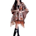 thumbnail image 1 of Women's Shawl Wrap with Tassel Open Front Retro Poncho Cape for Fall Winter (Tan), 1 of 6