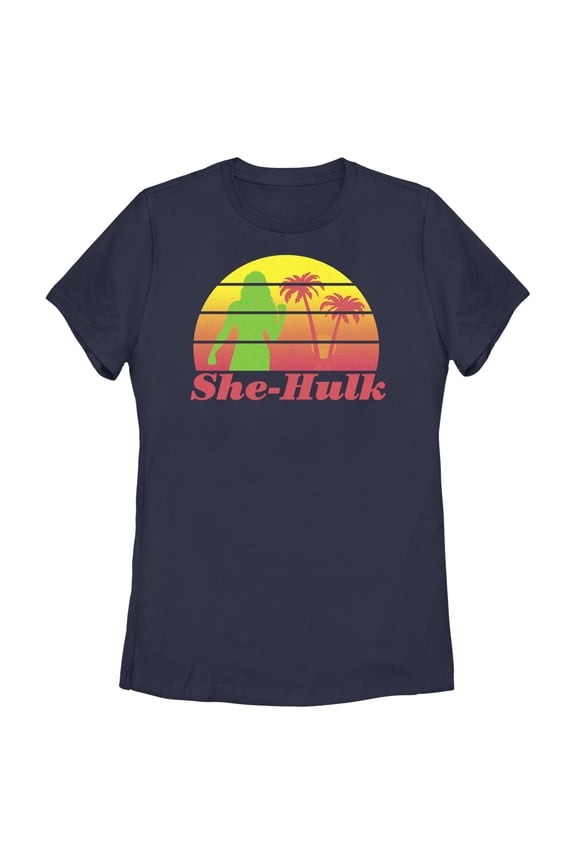 Women's She-Hulk: Attorney at Law Sunset Green Hero  Graphic Tee Navy Blue Medium