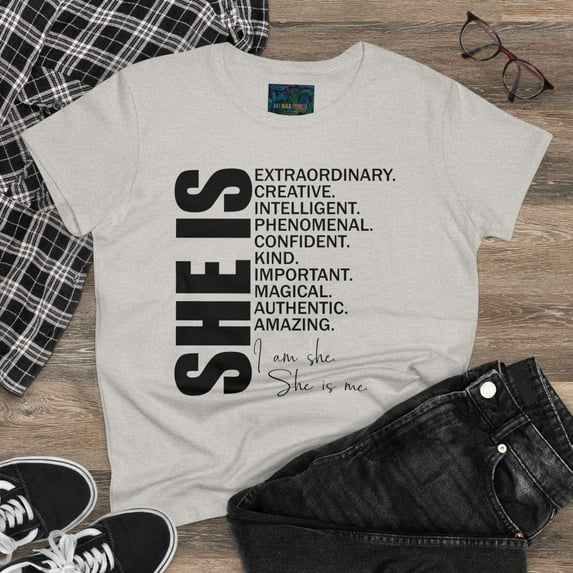 Women's "She Is" Midweight Cotton Tee