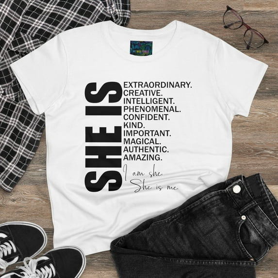 Women's "She Is" Midweight Cotton Tee