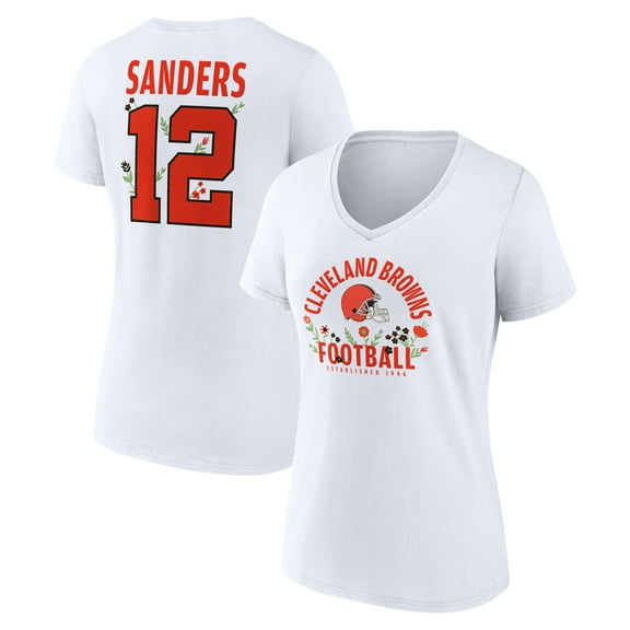 Women's Shedeur Sanders White Cleveland Browns Floral Name & Number V-Neck T-Shirt