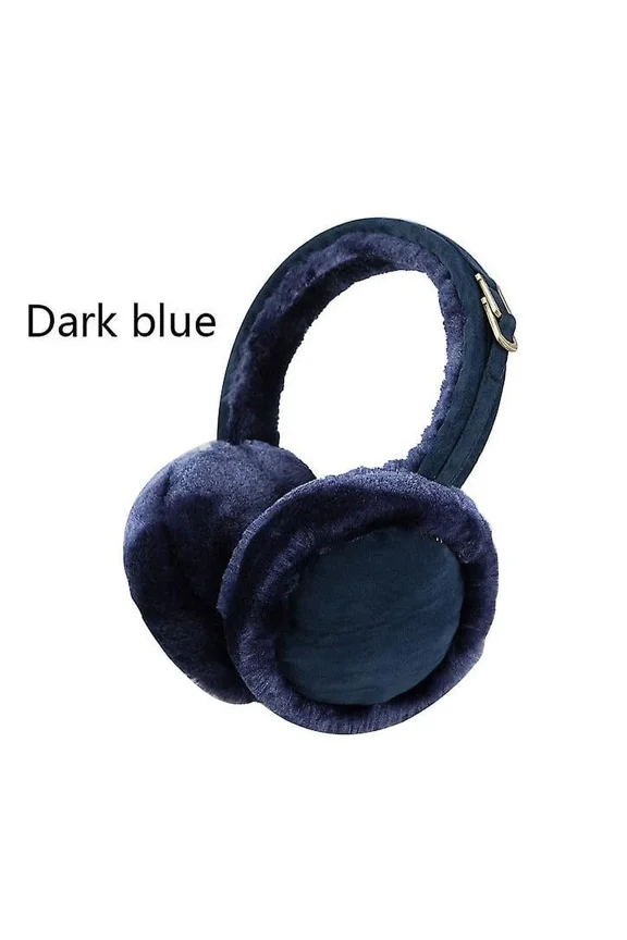 Women's Sheepskin Earmuffs - Comfortable and Warm Earmuffs (Navy Blue)