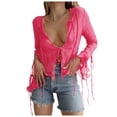 thumbnail image 1 of Women's Sheer Blouse Wild Flare Sleeve Tie Up Shirt Frill Cropped Cardigan Top Fashion T-Shirt, 1 of 2