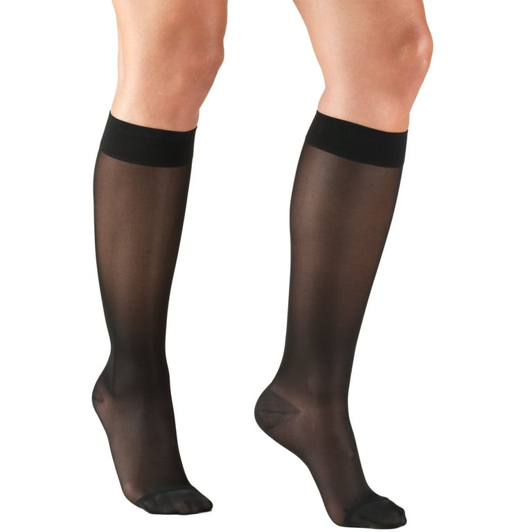 Women's Sheer Compression Stockings (15-20 mmHg), Knee High, Black, Small