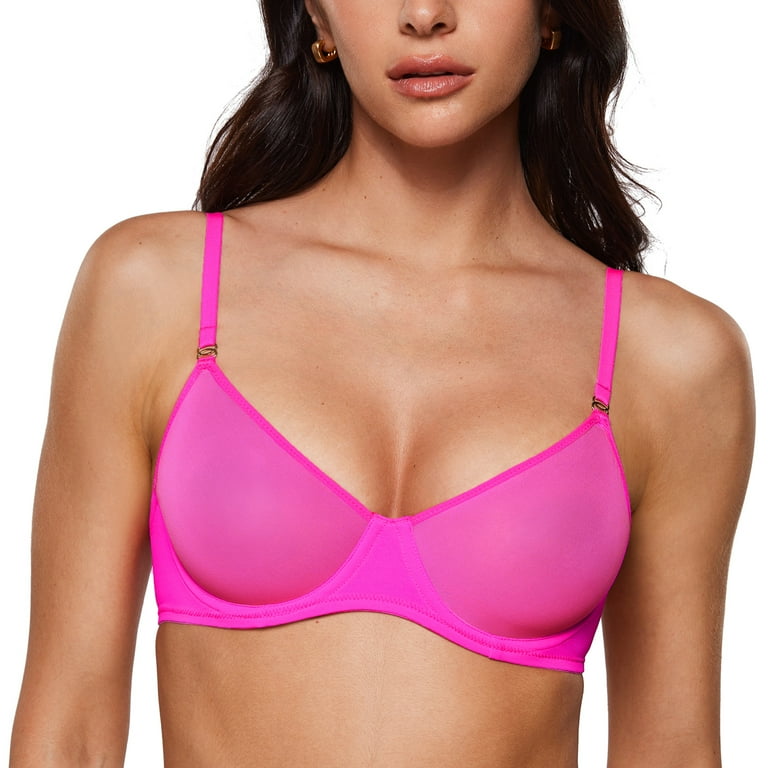 Women's Sheer Demi Balconette Bra Sexy Mesh Unlined Underwire See