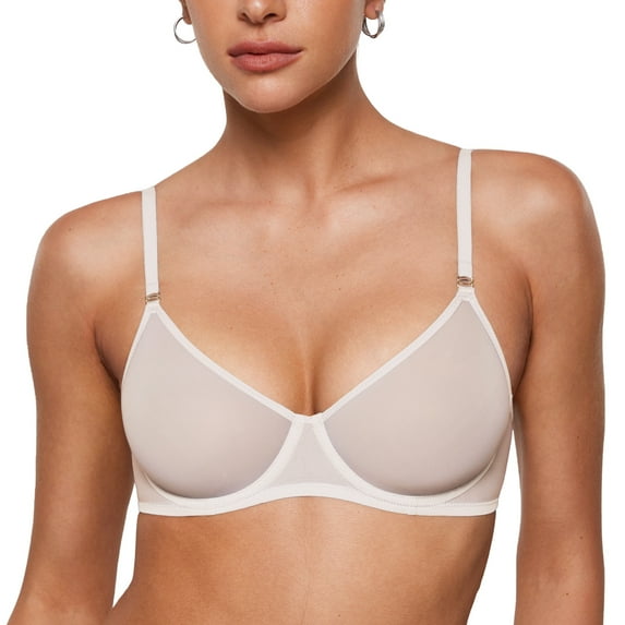 Women's Sheer Demi Balconette Bra Sexy Mesh Unlined Underwire See Through Demi Bras