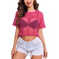 thumbnail image 1 of Women's Sheer Fishnet Top Sexy Short Sleeves Net T Shirts Crop Top, 1 of 5