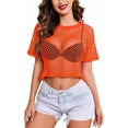 thumbnail image 1 of Women's Sheer Fishnet Top Sexy Short Sleeves Net T Shirts Crop Top, 1 of 5