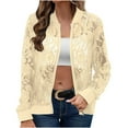 thumbnail image 1 of Women's Sheer Floral Lace Long Sleeve Zip up Bomber Baseball Jacket Elegant Casual Blazer Jacket, 1 of 7
