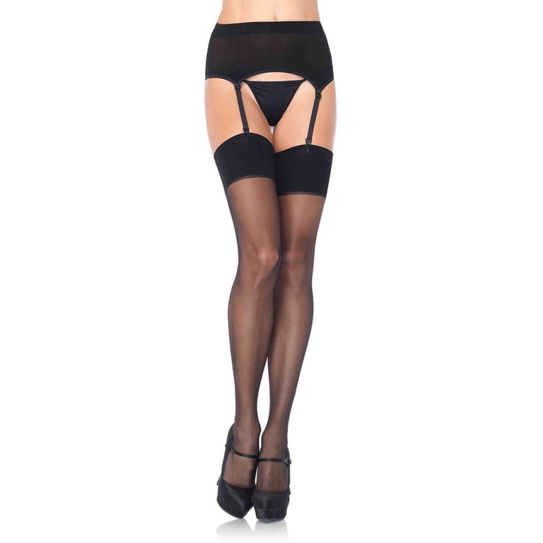 Women's Sheer Garterbelt and Stocking Set, Black/Black, One Size -  Walmart.com