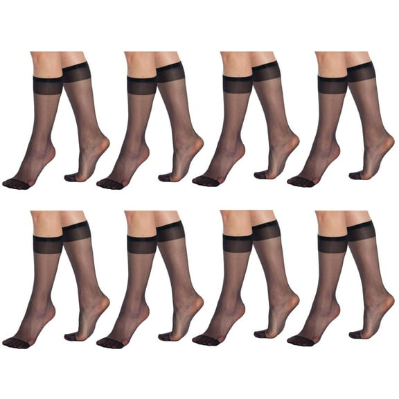 Women's Sheer Knee High Socks 8-Pack - 15 Denier Ultra Thin Nylon Blend with Non-Slip Top Band - One Size Fits Most