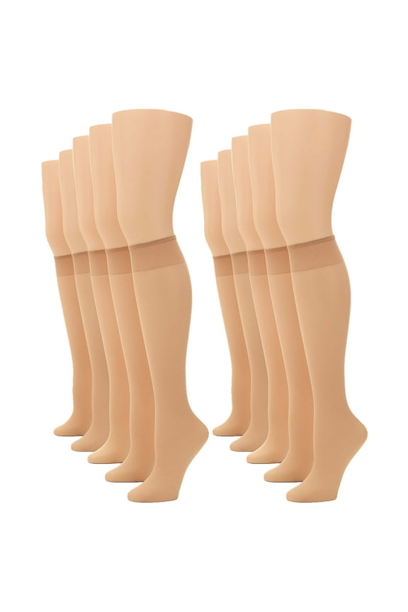 Women's Sheer Knee Highs with Comfort Top 8 Pair Pack, Nude, One Size