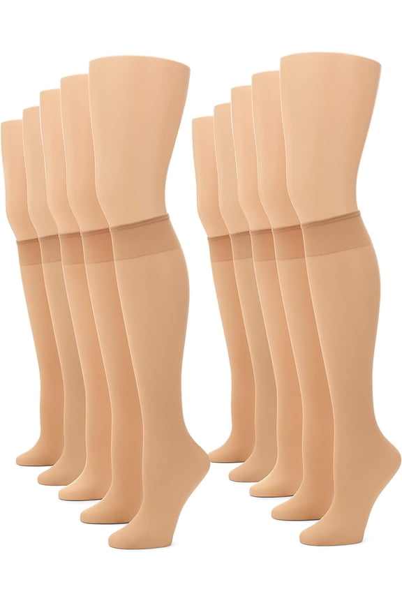 Women's Sheer Knee Highs with Comfort Top Nylon Trouser Stockings Value Pack