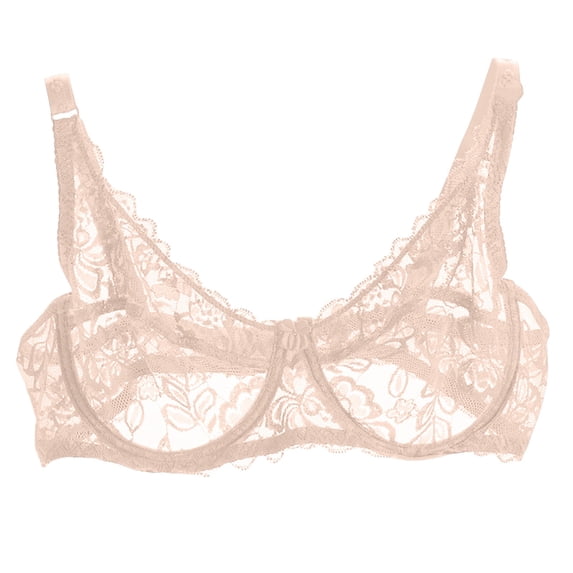 Women's Sheer Lace Bralette, Thin Strap V-Neck Unlined Breathable Daily Bra S