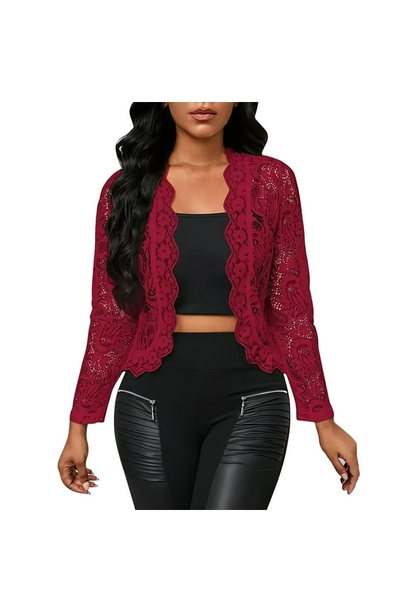 Women's Sheer Lace Cardigan Long Sleeve Open Front See Through Jackets