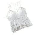Women's Sheer Lace Crop Top Stretch Spaghetti Strap Crop Cami Bra,White