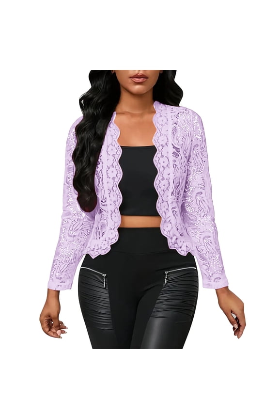 Women's Sheer Lace Jacket Blazer Long Sleeve Open Front See Through Jackets 2025 Trendy Lightweight Shirts Tops
