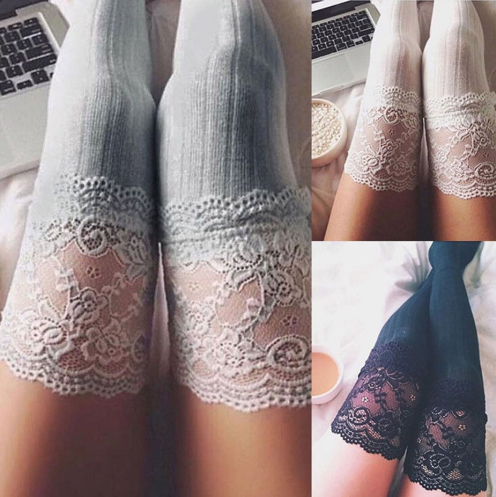 Women´s Sheer Lace Knitting Thigh High Stockings Plus Size Over The