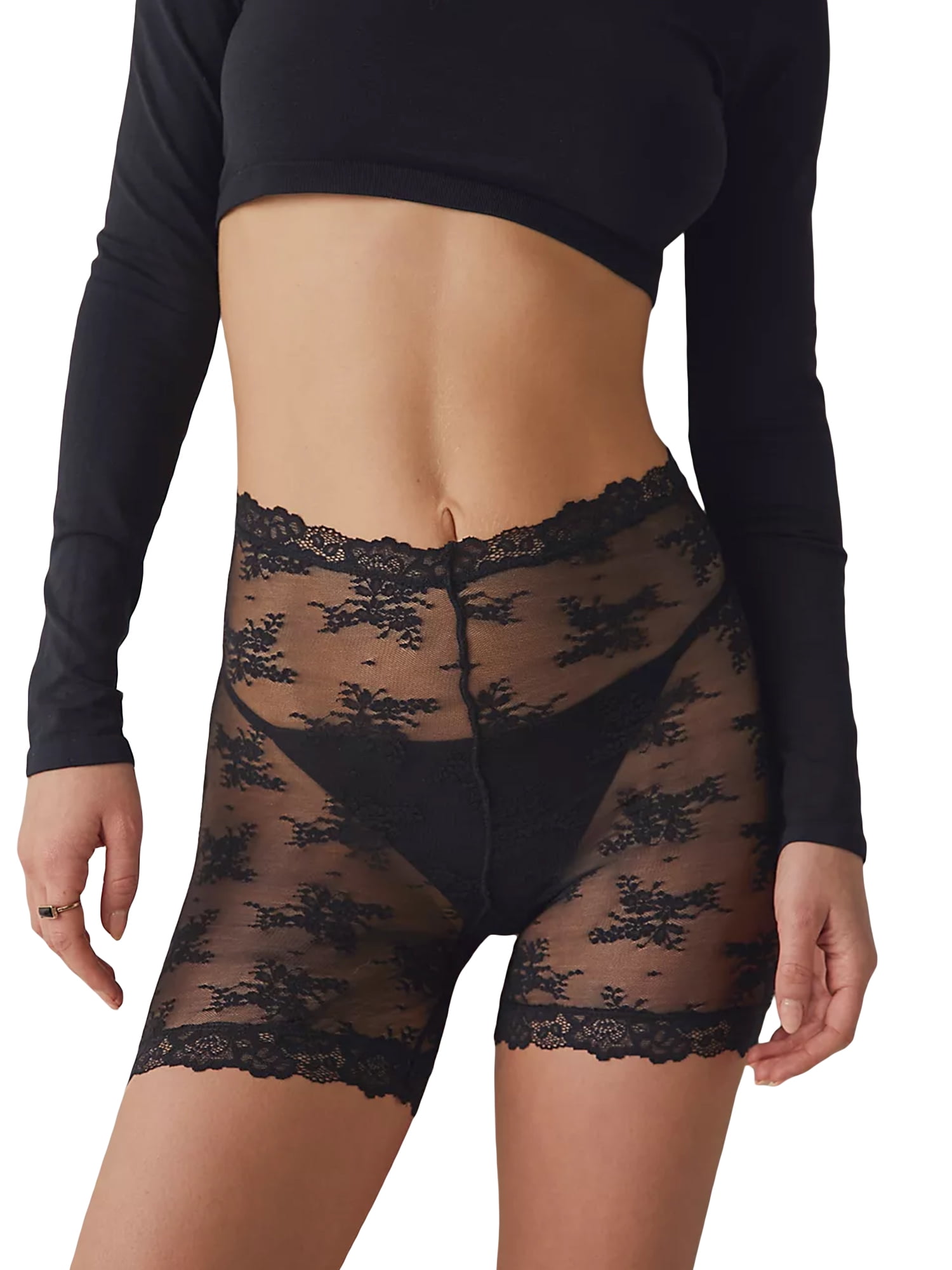 Women’s Sheer Lace Shorts High Waist AntiChafing Panty Shorts