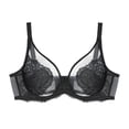 thumbnail image 1 of Women's Sheer Lace Underwire Bra V-Neck Adjustable Straps, Lightweight Breathable Elegant No Padded Bralette Ladies Lace Bra Black M, 1 of 4