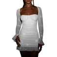 thumbnail image 1 of Women's Sheer Long Sleeve Bodycon Mini Dress Sexy Sparkly Sequin Ruched Mesh Party Going Out Dresses, 1 of 2