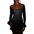 thumbnail image 1 of Women's Sheer Long Sleeve Bodycon Mini Dress Sexy Sparkly Sequin Ruched Mesh Party Going Out Dresses, 1 of 2