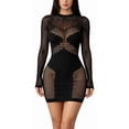thumbnail image 1 of Women’s Sheer Mesh Bodycon Mini Dress, Long Sleeve Fishnet Cutout Party Club Dress, 1 of 5