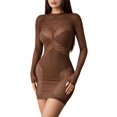 thumbnail image 1 of Women’s Sheer Mesh Bodycon Mini Dress, Long Sleeve Fishnet Cutout Party Club Dress, 1 of 5