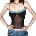 thumbnail image 1 of Women's Sheer Mesh Camisole Lace Trim Spaghetti Strap Show Navel Slim Vest, 1 of 10