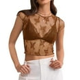 thumbnail image 1 of Women's Sheer Mesh Cap Sleeve Crop Top Crewneck Summer Sexy Lace See Through Blouse Shirts, 1 of 5
