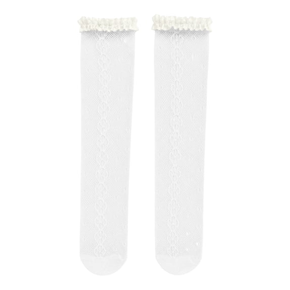 Women's Sheer Mesh Fishnet Knee-High Socks with Ruffled Lace Polka Dot Stockings (1 Pair)