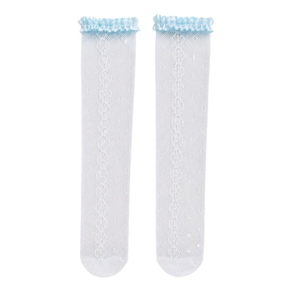 Women's Sheer Mesh Fishnet Knee-High Socks with Ruffled Lace Polka Dot Stockings (1 Pair)