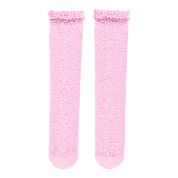 Women's Sheer Mesh Fishnet Knee-High Socks with Ruffled Lace Polka Dot Stockings (1 Pair)