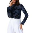 thumbnail image 1 of Women's Sheer Mesh Floral Tops Mock Neck Long Sleeve Sexy Shirt See Through Blouses S Navy Blue, 1 of 6