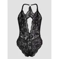 thumbnail image 1 of Women's Sheer Mesh Lace Bodysuit One Piece Lingerie V Neck Teddy Lingerie Stretchy Floral Lace Sleepwear, 1 of 6