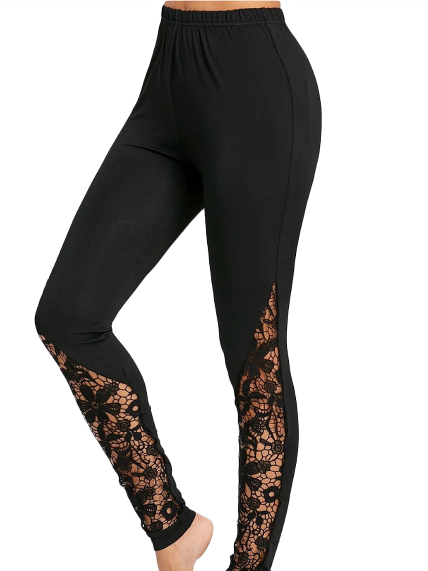 Women's Sheer Mesh Lace Hollow Leggings Stretchy High Waist Casual Pencil  Pants Lightweight Skinny Cutout Tights 