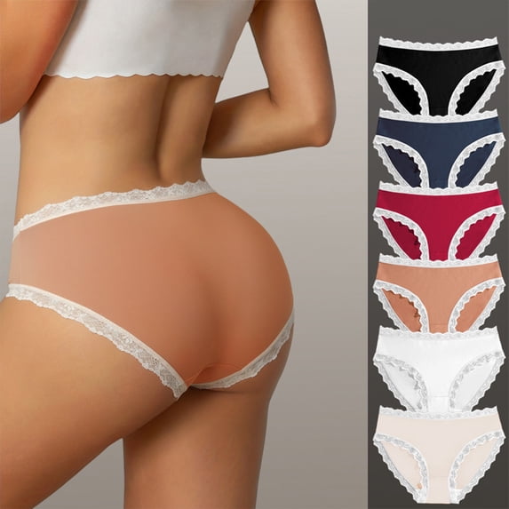 Women's Sheer Mesh Lace Panties With Scalloped Edges And Low Rise Cut Featuring Breathable Fabric In Multiple Colors Hot Pink XXL