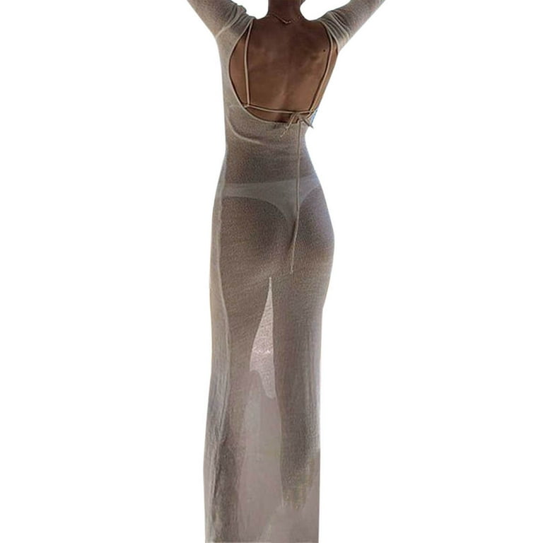 Sexy See-Through Mesh O Neck Long Sleeve Dresses(3 Colors) Sexy See-Through Mesh O Neck Long Sleeve Dresses(3 Colors)