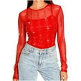 thumbnail image 1 of Women's Sheer Mesh Long Sleeve Crew Neck Sequin Pullover - Sparkly Holiday Party See-Through Blouse, 1 of 8