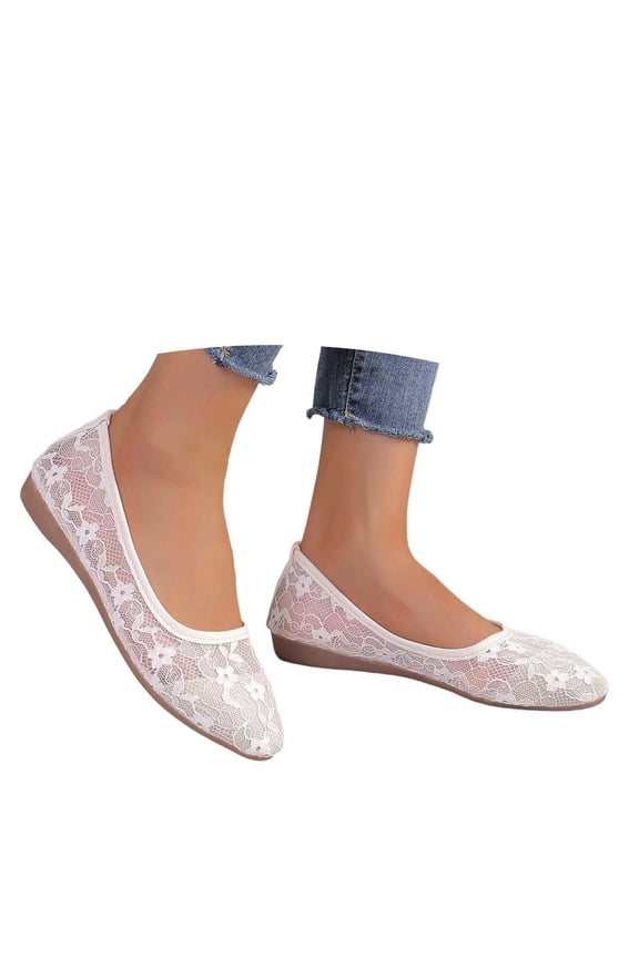 Women's Sheer Mesh Mary Jane Flat Shoes Breathable Lace Upper Flexible Non Slip Sole Spring Outdoor Casual Ballet Flats