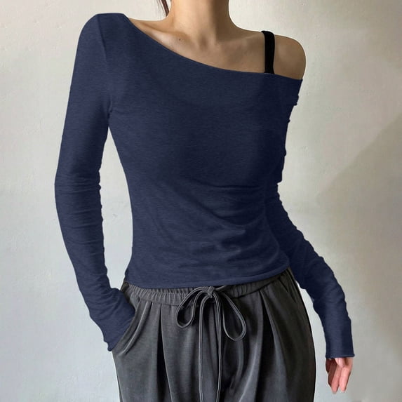 Women's Sheer Mesh Off The Shoulder Tops Long Sleeve See Through Shirts Going Out Party Club Outfits Athletic Shirts Pack Women Tee Shirt, Size XL