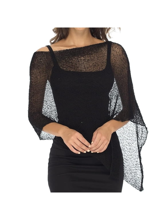 Women's Sheer Mesh Poncho, Lightweight Open Knit Beach Cover Up with Crochet Design, Breezy Summer Shawl for Travel and Casual Wear, Versatile Lace Style Pullover for Evening and Vacation Use Black