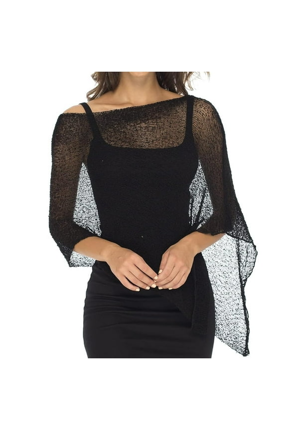 Women's Sheer Mesh Poncho, Lightweight Open Knit Beach Cover Up with Crochet Design, Breezy Summer Shawl for Travel and Casual Wear, Versatile Lace Style Pullover for Evening and Vacation Use Black