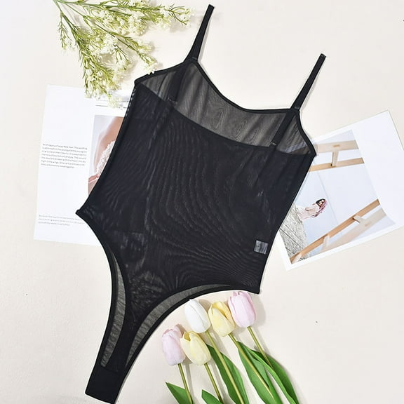 Women's Sheer Mesh See Through Sleeveless Mini Dress Chemise Bodysuit
