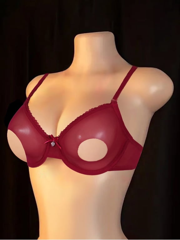 Women's Sheer Mesh Through Bra Sheer Bralette Underwire Bra Hollow Out Design Open Cup Lingerie Bra