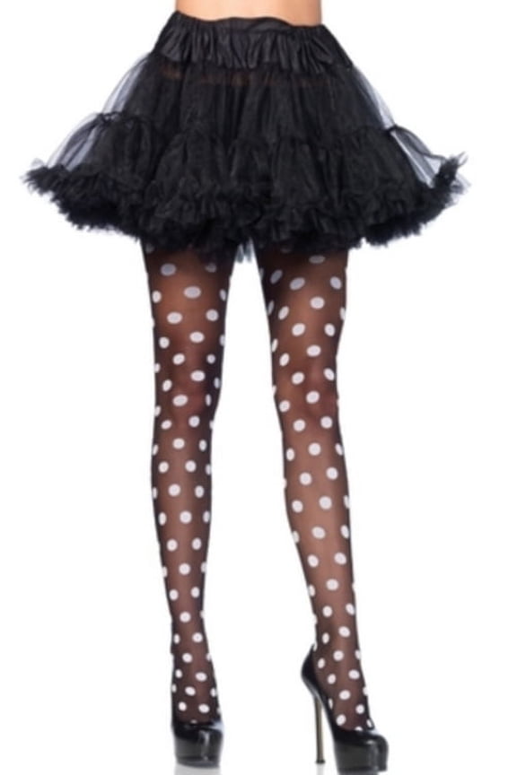 Women's Sheer Polka Dot Pantyhose, Black/White, One Size