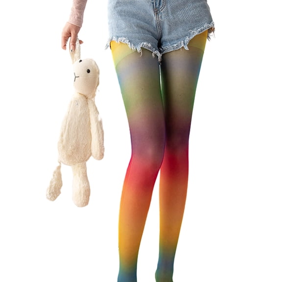 Women's Sheer Tights High Waist Pantyhose Colorful Gradients Pantyhose Tights Thigh High Stockings Hosiery