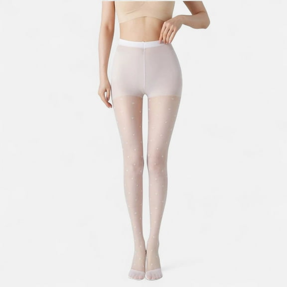 Women's Sheer Tights with Allover Polka Dot Pattern and Reinforced Toe Detail for Casual Looks - One Size Fits Most, White