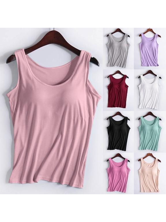 Women's Shelf Bra Camisole Tops 2 In 1 Slim Fit Vintage Cami Top Adjustable Spaghetti Strap Wirefree Support Vests Ladies Cami Top